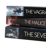 Photo of The Vagrant Trilogy Spines by Peter Newman on a White Background