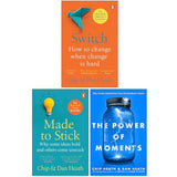 Switch, Made to Stick, The Power of Moments 3 Books Collection Set Chip Heath and Dan Heath