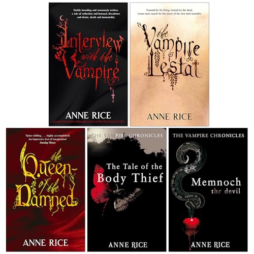 Vampire Chronicles Series 1-5 Books Collection Set By Anne Rice (Interview With The Vampire, The Vampire Lestat, The Queen Of The Damned, The Tale Of The Body Thief, Memnoch The Devil)