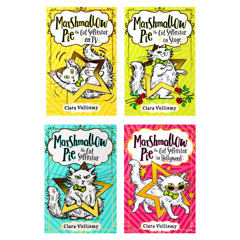 Marshmallow Pie the Cat Superstar Series 4 Books Collection Set By Clara Vulliamy (Marshmallow Pie The Cat Superstar, On TV, in Hollywood, On Stage)