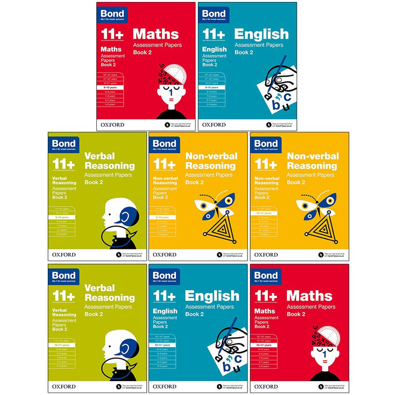Bond 11+: Assessment Papers Book 2 Year 9-11 Bundle - 8 Books for English, Maths, Verbal Reasoning, Non-Verbal Reasoning for Students 9+