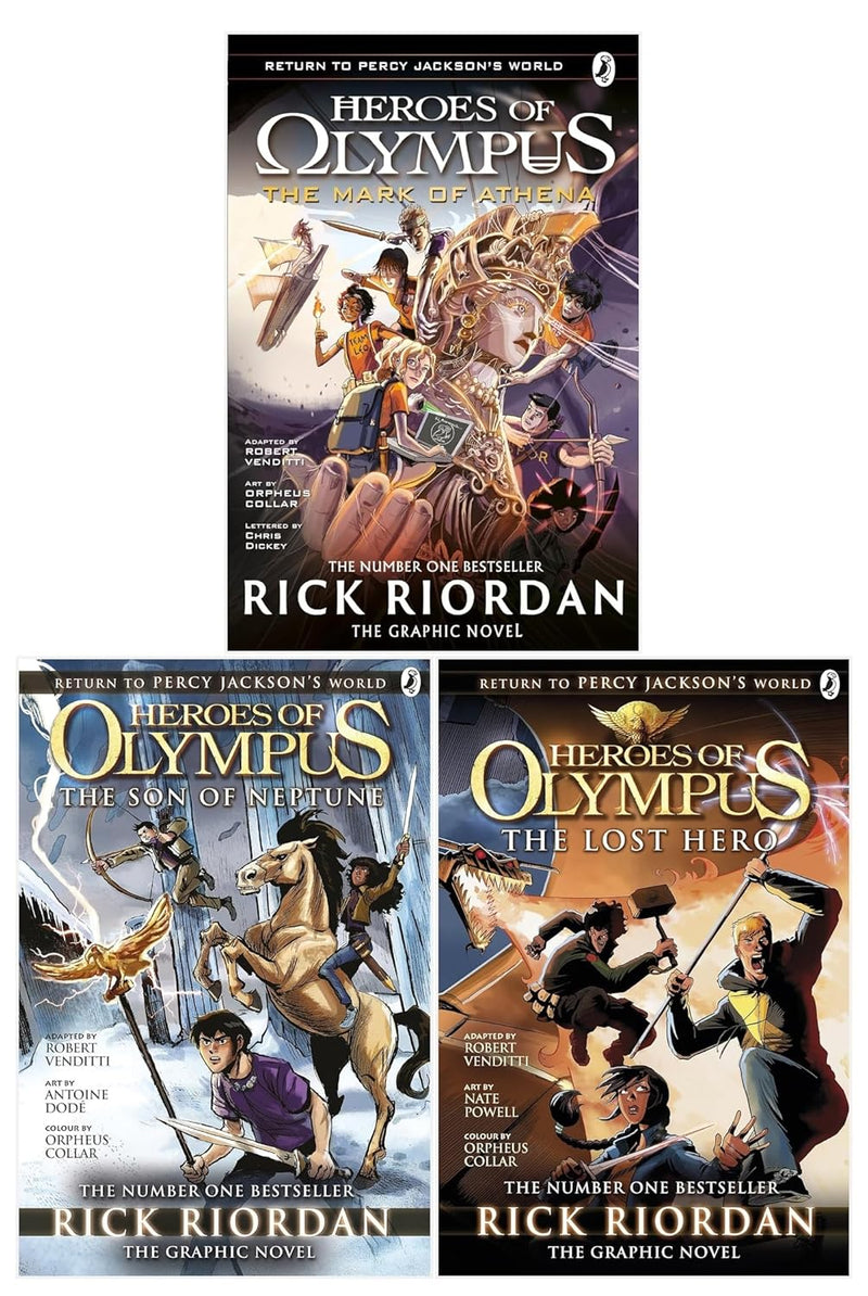 Heroes of Olympus Graphic Novels 3 Books Collection Set by Rick Riordan (The Lost Hero, The Son Of Neptune, The Mark of Athena)