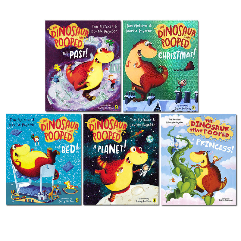 The Dinosaur that Pooped Series 5 Books Collection Set by Tom Fletcher & Dougie Poynter (The Bed, A Planet, The Past, A Princess & Christmas)