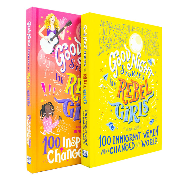 Good Night Stories for Rebel Girls 2 Books Collection Set (100 Inspiring Young Changemakers, 100 Immigrant Women who Changed the World)