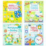 Maths Activity 4-Book Collection Set | Addition, Subtraction, Times Tables, Telling Time & Multiplication | Fun & Interactive Learning for 7+ years