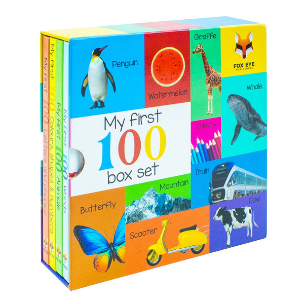 y First 100 Words Box Set 4 Board Books Collection Set(Words, Animals, Colours, Shapes and Numbers, Letters and Phonics)