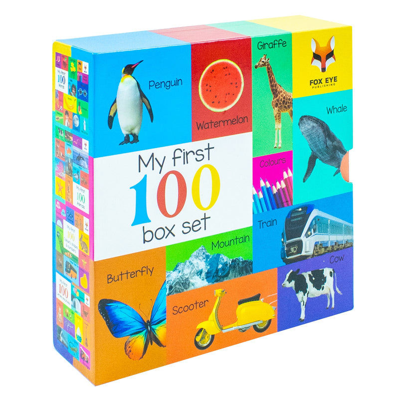 y First 100 Words Box Set 4 Board Books Collection Set(Words, Animals, Colours, Shapes and Numbers, Letters and Phonics)