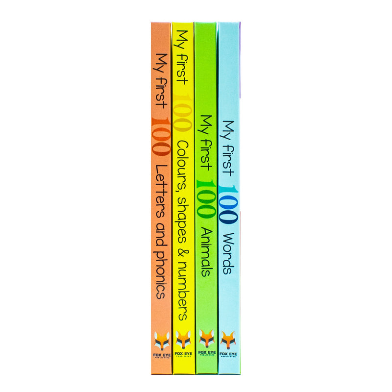 y First 100 Words Box Set 4 Board Books Collection Set(Words, Animals, Colours, Shapes and Numbers, Letters and Phonics)