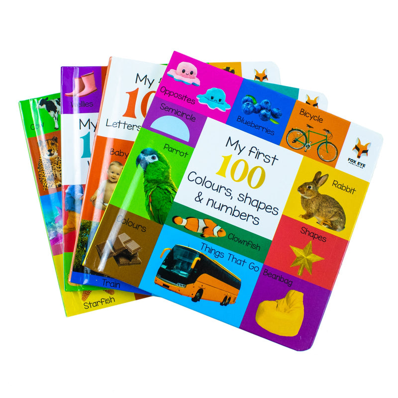 y First 100 Words Box Set 4 Board Books Collection Set(Words, Animals, Colours, Shapes and Numbers, Letters and Phonics)