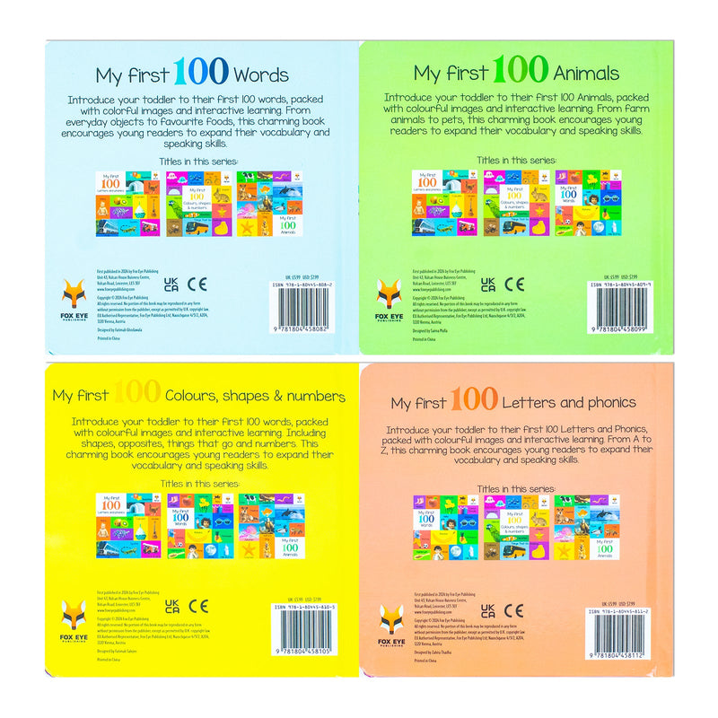 y First 100 Words Box Set 4 Board Books Collection Set(Words, Animals, Colours, Shapes and Numbers, Letters and Phonics)