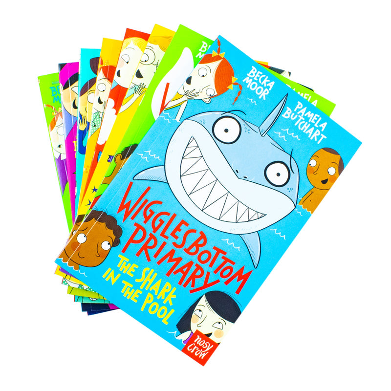 Wigglesbottom Primary Series 8 Books Collection Set By Pamela Butchart (The Toilet Ghost, Shark in the Pool, Magic Hamster, Super Dog, Classroom Cat, Break Time Bunnies, Dino Chick & Talking Lamb)