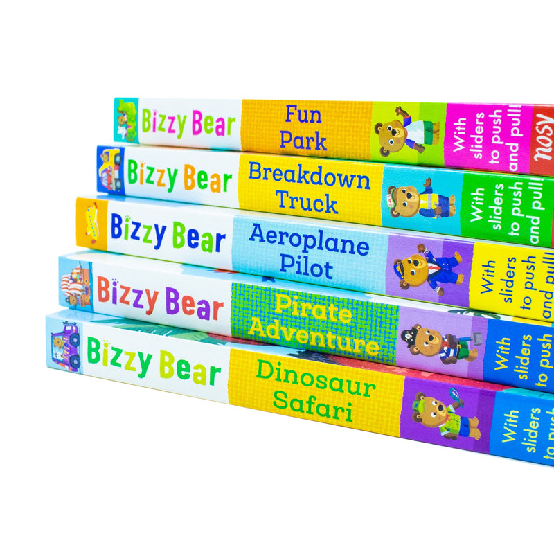 Bizzy Bear Series 5 Books Collection Bundle Set By Benji Davies [Fun Park, Breakdown Truck, Aeroplane Pilot, Pirate Adventure, Dinosaur Safari