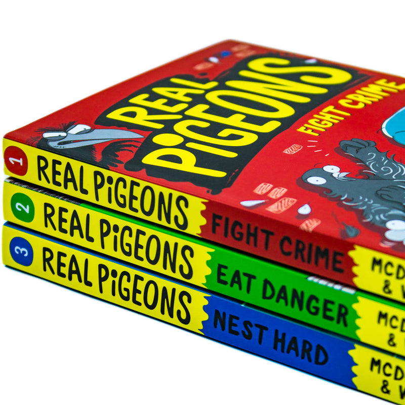 Real Pigeons Series Children Collection 3 Books Set By Andrew McDonald (Real Pigeons Fight Crime, Real Pigeons Eat Danger & Real Pigeons Nest Hard)