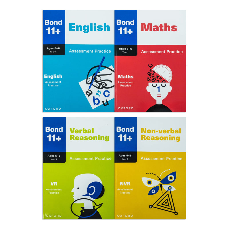 Bond 11+ Maths English Verbal Non-Verbal Reasoning Assessment Practice 5-6 years 4 Books Set