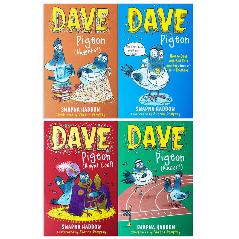 Dave Pigeon Collection 4 Books Set By Swapna Haddow (Dave Pigeon, Nuggets, Racer, Royal Coo!)