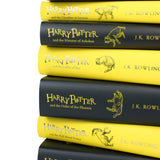 Photo of Harry Potter Hufflepuff House Collectors Edition Spines by J.K. Rowling on a White Background