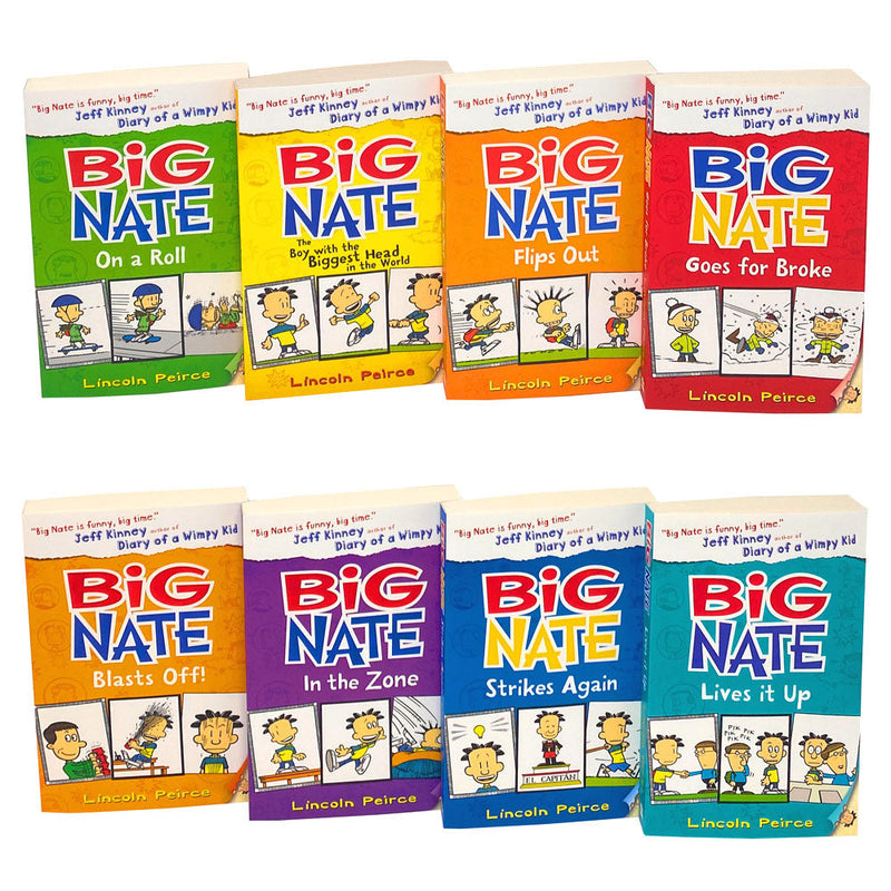 Big Nate Series Collection 8 Books Set by Lincoln Peirce Paperback for Kids Age 8+ humor, middle grade, adventure, school, comics