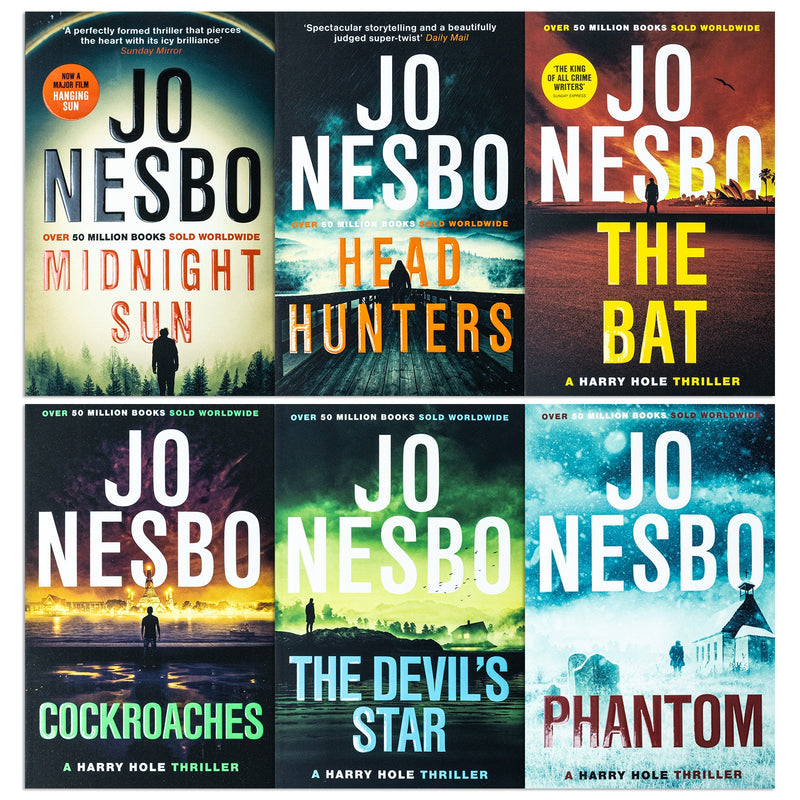 Jo Nesbo 6 Books Collection Set (The Bat, Headhunters, Cockroaches, The Devil's Star, Phantom, Midnight Sun)