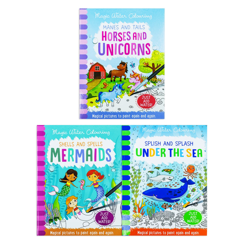 Magic Water Colouring Activity Collection 3 Book Set By Jenny Copper(Horses & Unicorns, Mermaids, Under the Sea)