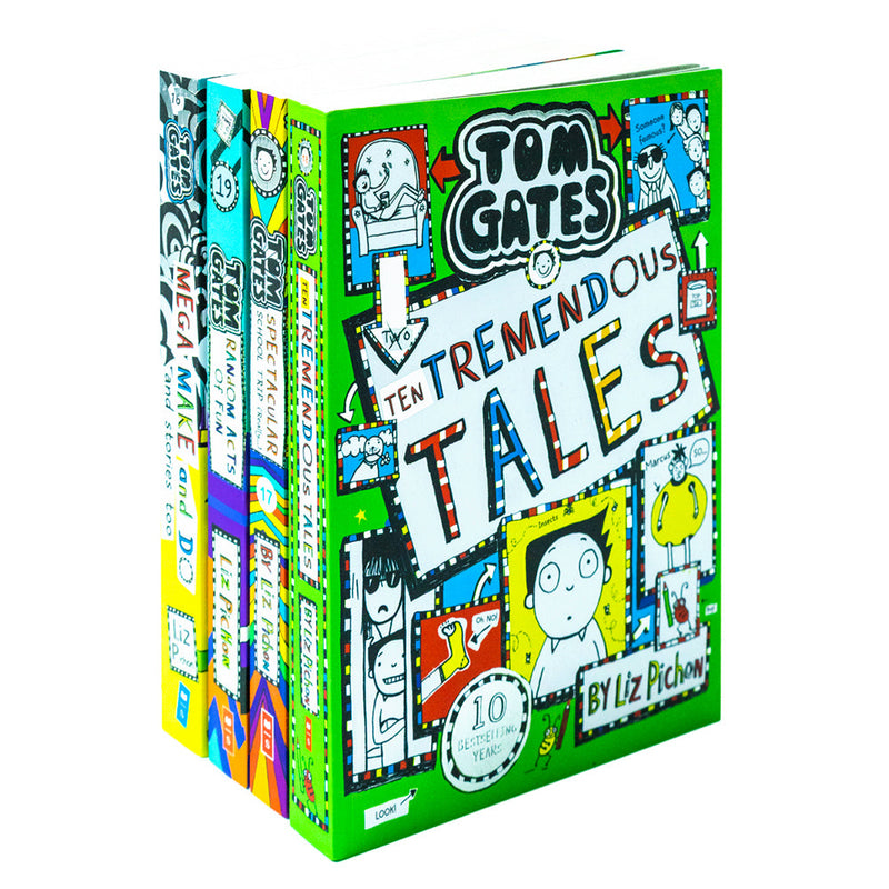 Tom Gates Series 4 Books Collection Set (16 to 19) [Mega Make and Do and Stories Too!, Spectacular School Trip (Really...), Ten Tremendous Tales & Random Acts of Fun]