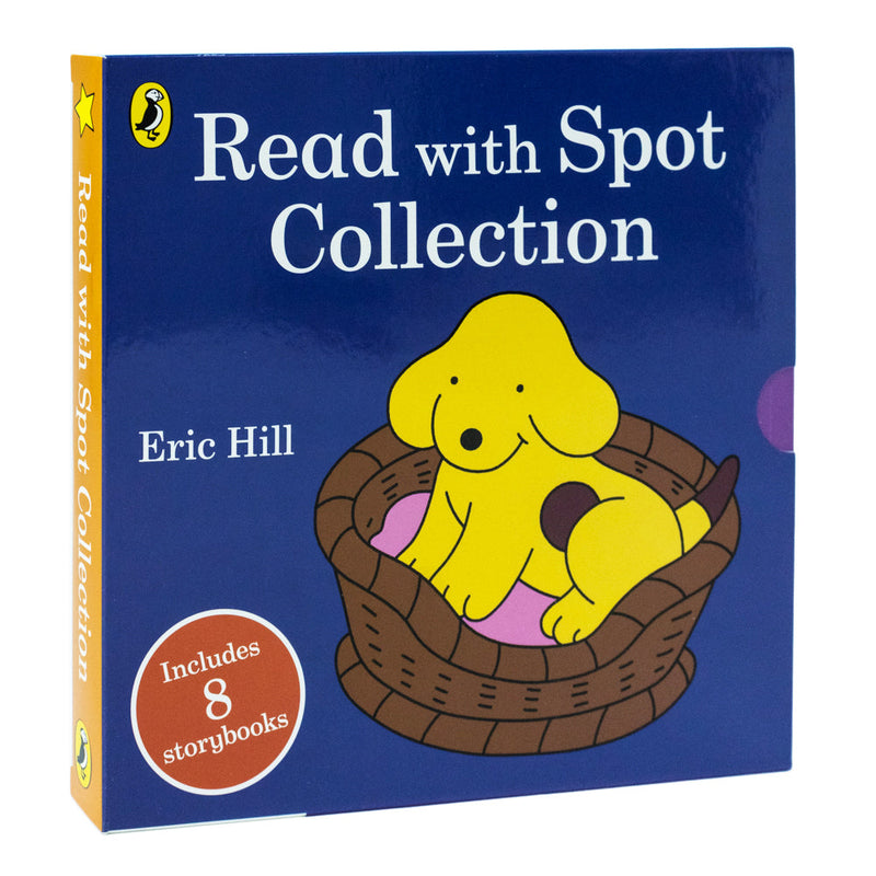 Read With Spot Collection 8 Book Set By Eric Hill ( Time for Bed, Show and Tell, New Game, Garden, Camping Trip, Tummy Ache, And  his Grandma, Birthday Spot)