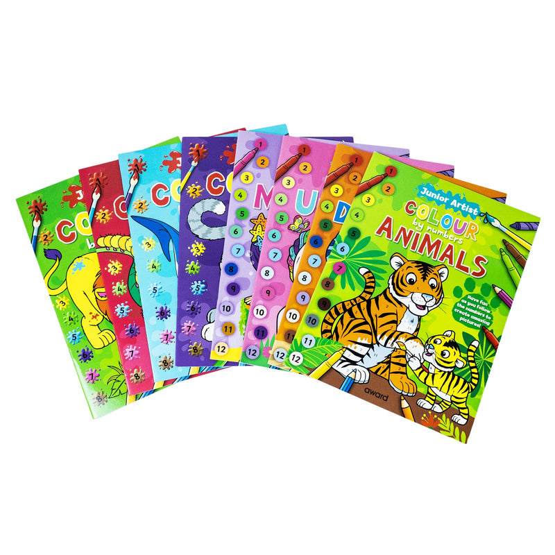 Junior Art and Artist Colour By Numbers 8 Books Collection Set (Lion, Shark, Butterfly, Cats, Animals, Unicorns, Dinosaurs, Mermaids)