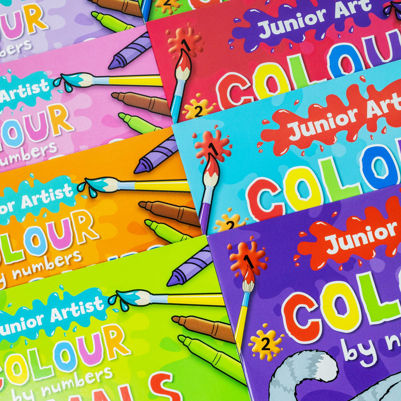 Junior Art and Artist Colour By Numbers 8 Books Collection Set (Lion, Shark, Butterfly, Cats, Animals, Unicorns, Dinosaurs, Mermaids)