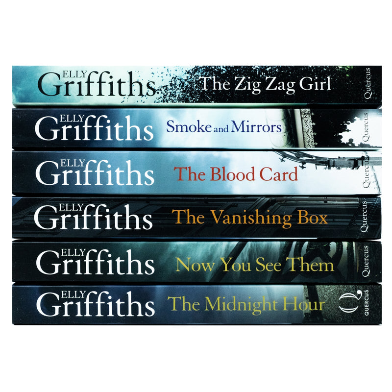 The Brighton Mysteries Series Books 1 - 6 Collection Set by Elly Griffiths (Zig Zag Girl, Smoke and Mirrors, Blood Card, Vanishing Box, Now You See Them & Midnight Hour)