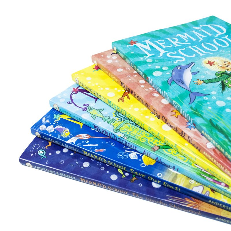 Mermaid School Series 6 Books Collection Box Set By Courtenay & Dempsey (Mermaid School, The Clamshell Show, Ready, Steady, Swim!, All Aboard! , Save Our Seas! & Spooky Shipwrec)