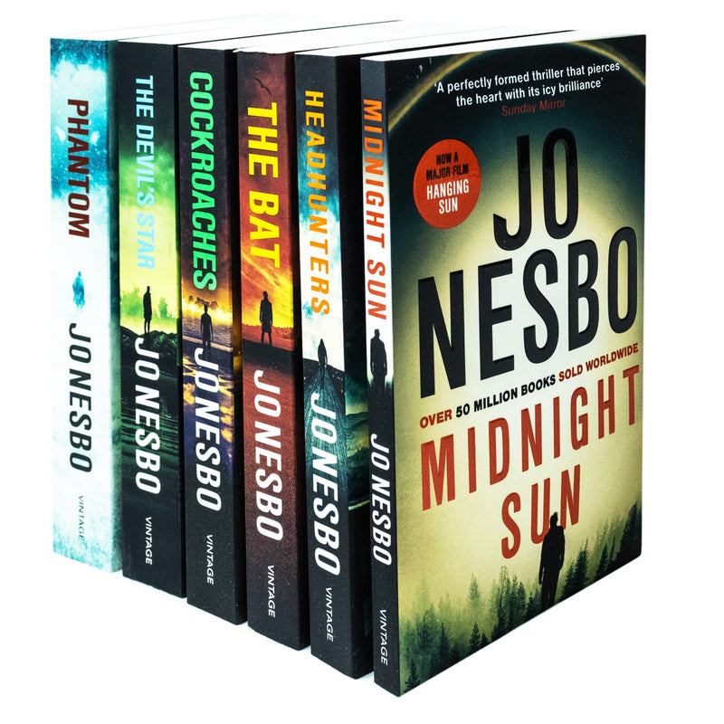 Jo Nesbo 6 Books Collection Set (The Bat, Headhunters, Cockroaches, The Devil's Star, Phantom, Midnight Sun)