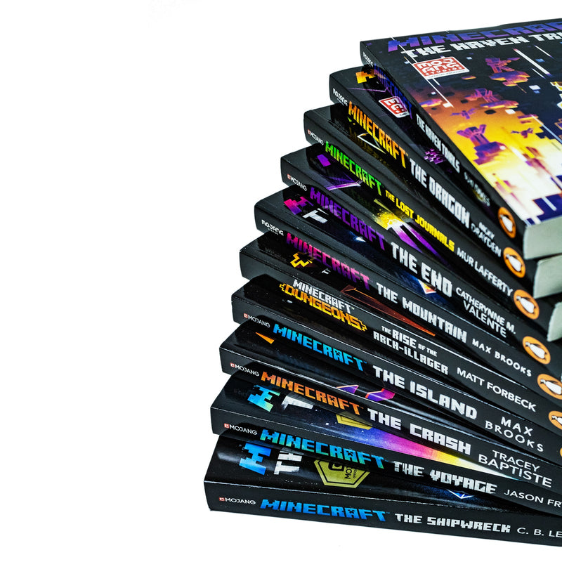 An Official Minecraft Novels 10 Books Collection Set (The Shipwreck, The Voyage, The Crash, The Island, The Rise of the Arch Illager, The Mountain , The End, Lost Journals, Dragon & Haven Trials)