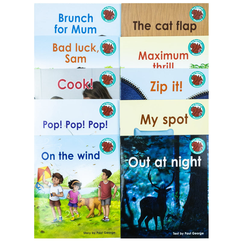 Red Squirrel Phonics Level 5- Set 2B Collection 10 Books Set(Bad luck Sam, Cook, Brunch for Mum, On the wind, Pop! Pop! Pop!, My spot, Maximum thrill, The cat flap, Out at night, Zip it!)