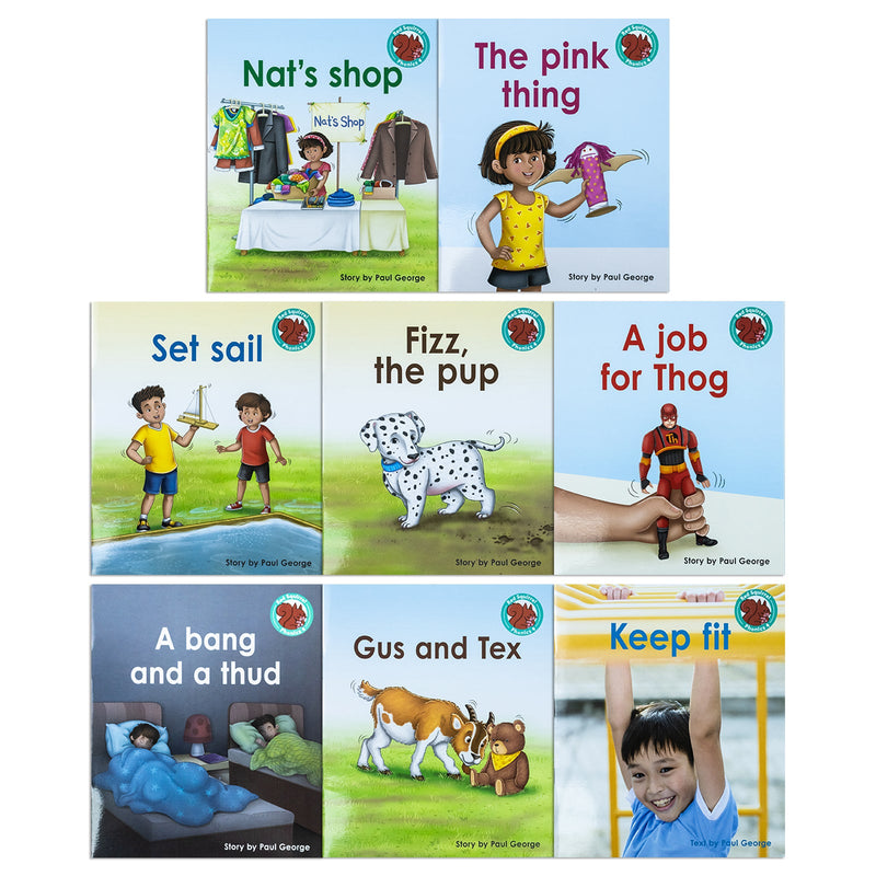 Red Squirrel Phonics Level 4- Set 2  Collection 8 Books Set(Gus and tex,A bang and a thud, Nat's shop, Keep fit, The pink thing, Fizz the pup, Set sail, A job for Thog)