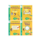 Usborne Children’s Educational Workbooks 4 Book Set Ages 7-8 - Telling Time, Comprehension, Multiplying & Dividing