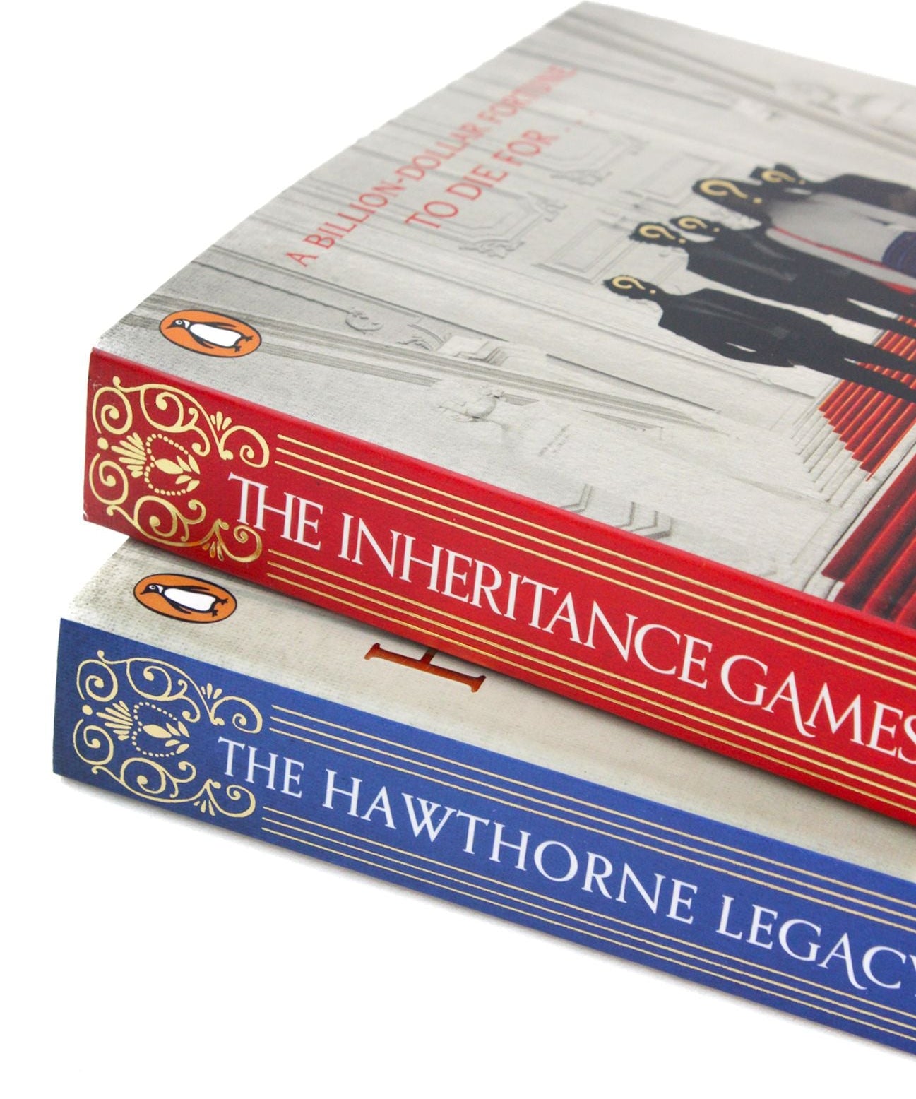 Photo of The Inheritance Games 2 Book Set Spines by Jennifer Lynn Barnes on a White Background