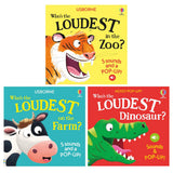Usborne Who's the Loudest? 3 Books Collection Set by Sam Taplin – Zoo, Dinosaur & Farm | Interactive Animal Sound Board Books