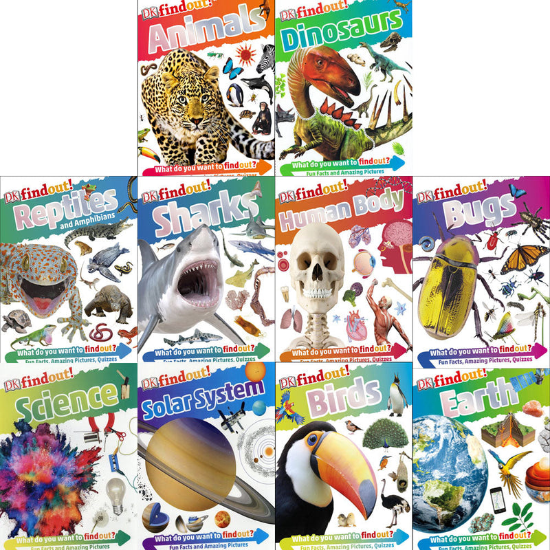 DK Find out Collection 10 Book Set Childrens Pack Dinosaurs, Bugs, Sharks