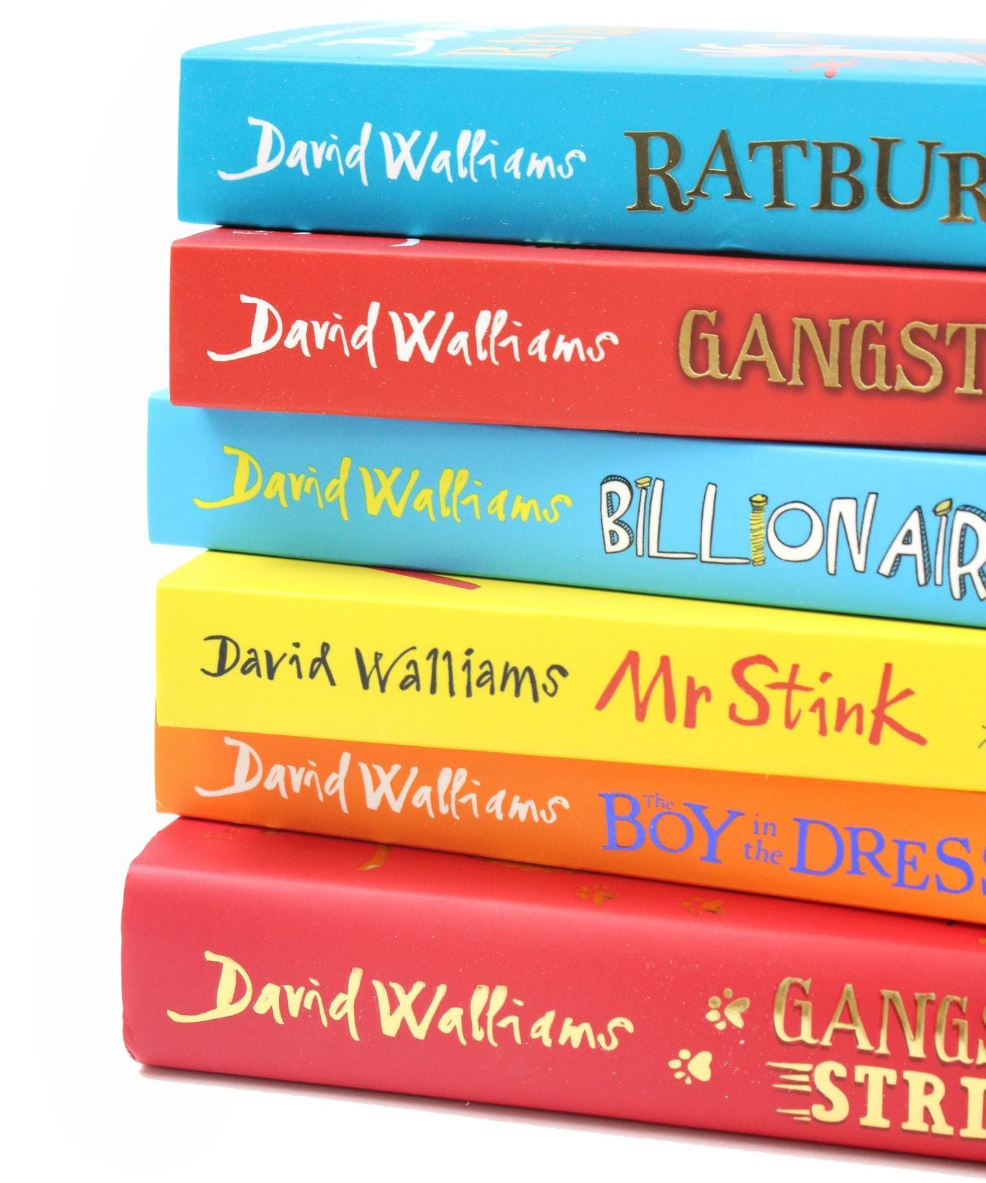 Photo of David Walliams 6 Book Collection Set Spines Including Gangster Granny Strikes Again on a White Background