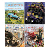 Harry Potter Illustrated 4 Books Collection Set (Harry Potter and The Chamber of Secrets, The Philosophers Stone, The Prisoner of Azkaban, Goblet of Fire) Hardcover