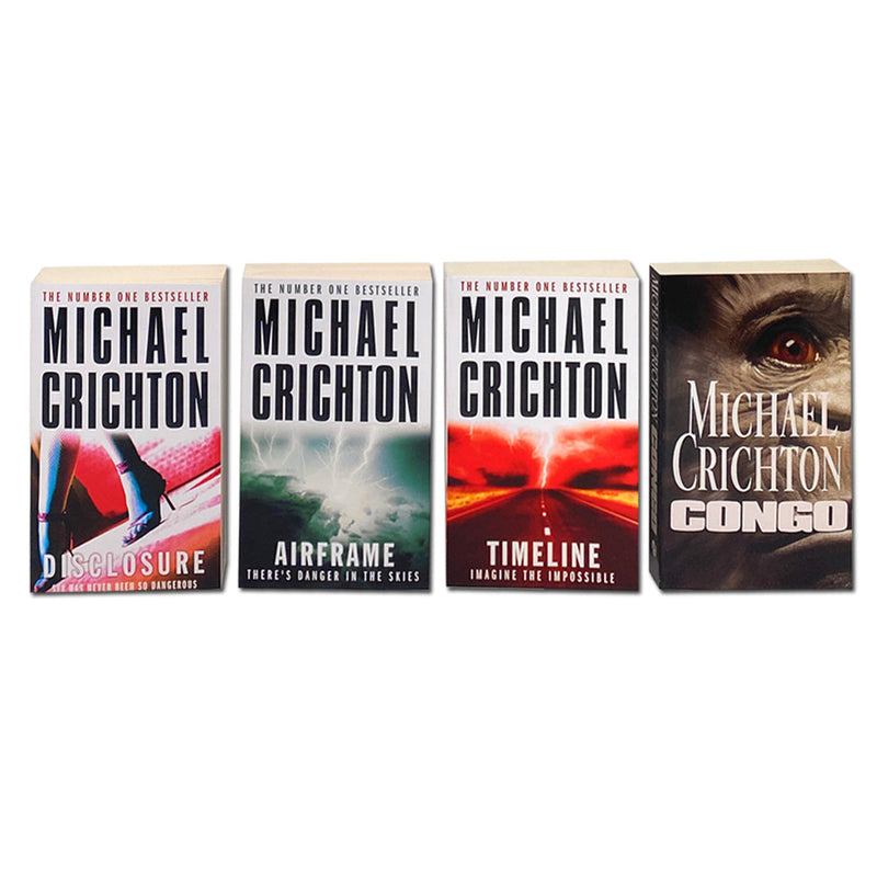 Michael Crichton 4 Book Set Collection Disclosure, Congo, Airframe, Timeline