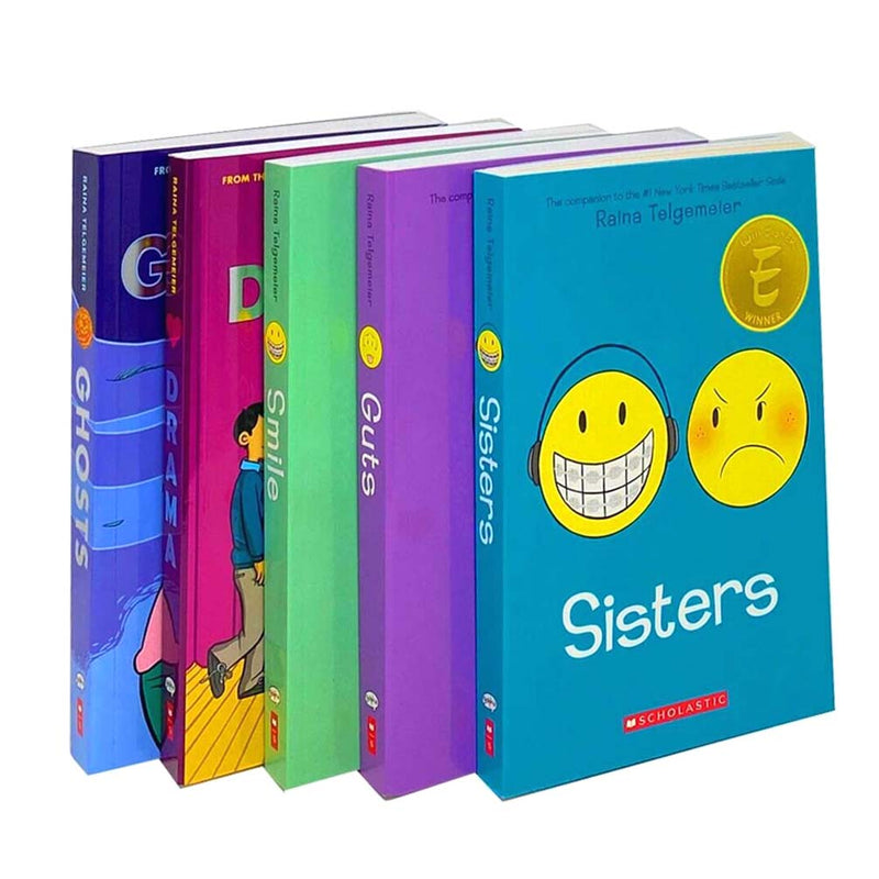 Raina Telgemeier Collection 5 Books Set - Smile, Drama, Sisters, Ghosts, Guts