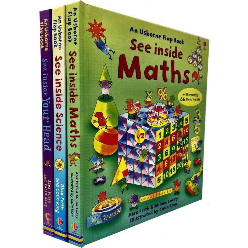 Usborne See Inside Flap Book 3 Books Set Collection Series 2 Maths, Science