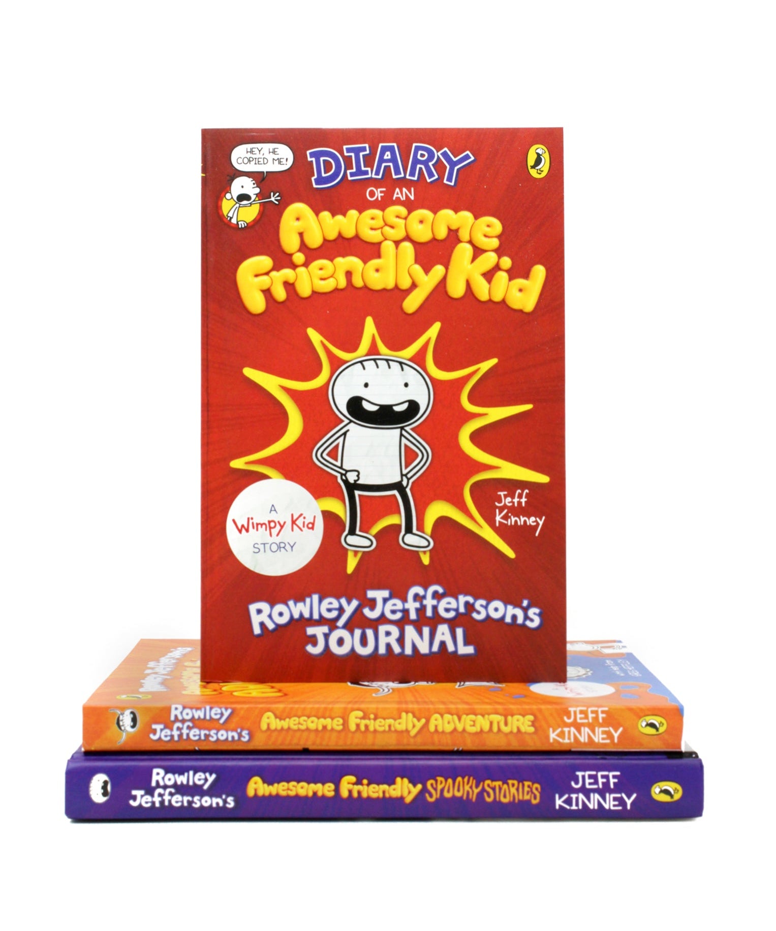 Photo of Diary of an Awesome Friendly Kid 3 Books Set by Jeff Kinney on a White Background