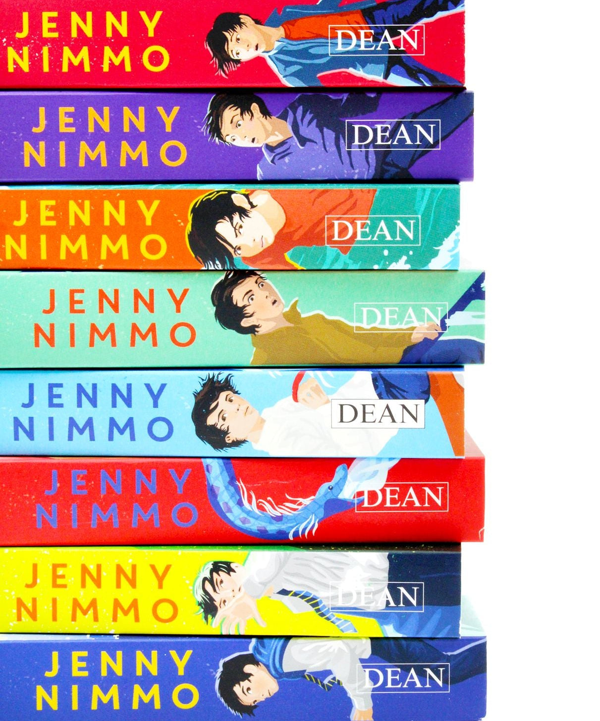 Photo of Charlie Bone Series 8 Books Set Spines by Jenny Nimmo on a White Background